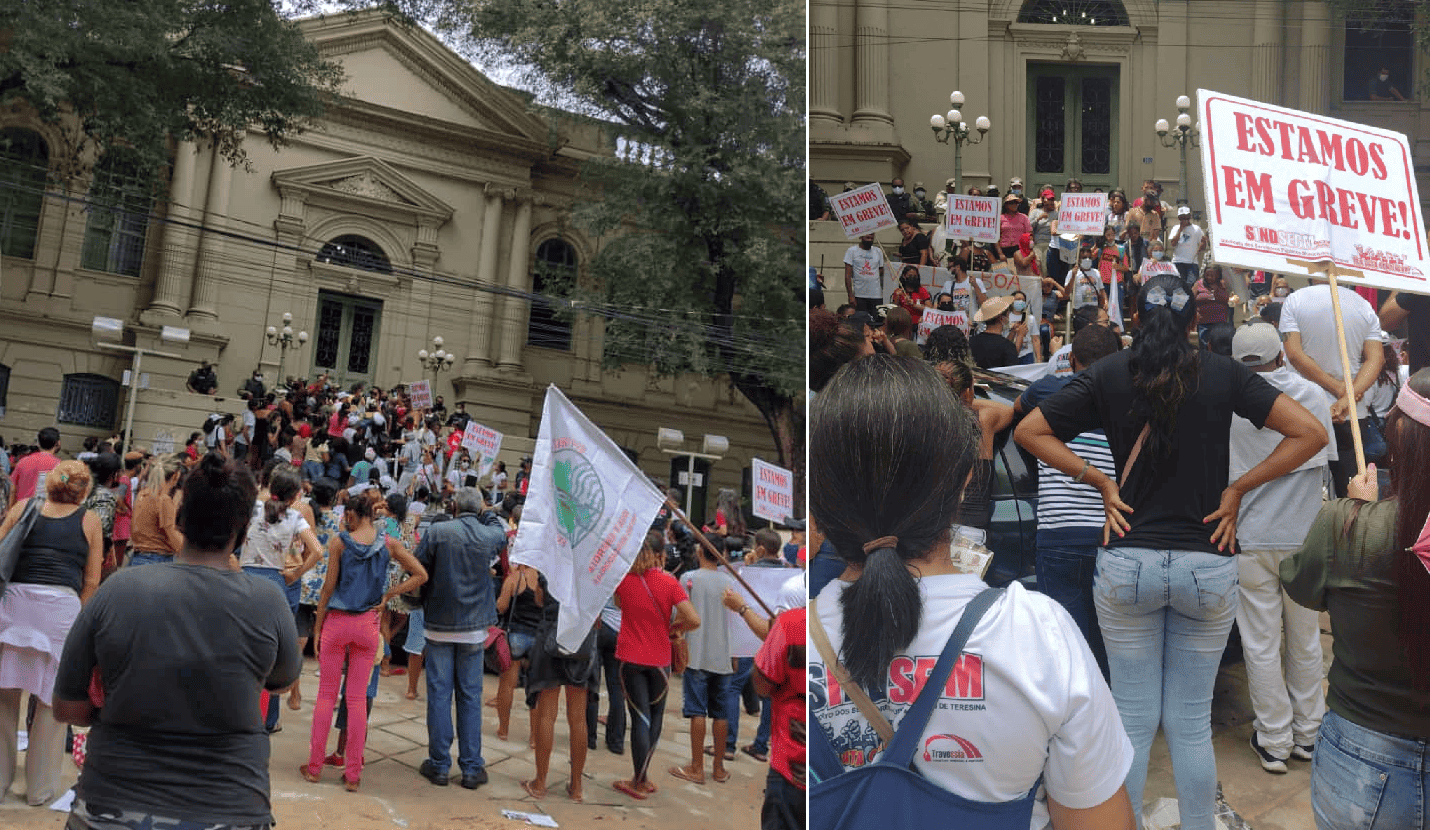 Manifestação termina em pancadaria na frente da Prefeitura de Teresina