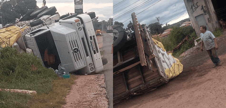 Caminhão carregado de grãos tomba em Altos