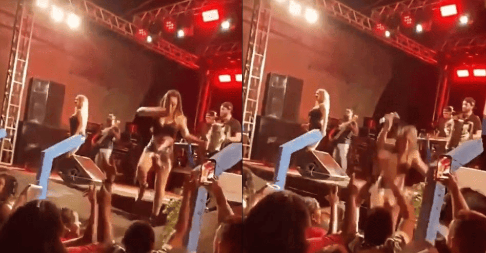 Cantora da banda Forró dos Plays cai do palco durante show no Piauí