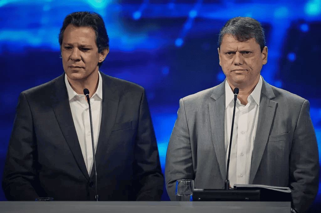 Haddad e Tarcísio no debate da Band