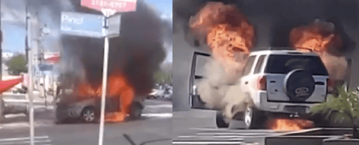 Carro pega fogo na avenida Frei Serafim