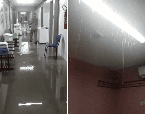 Hospital do Dirceu fica alagado após chuva