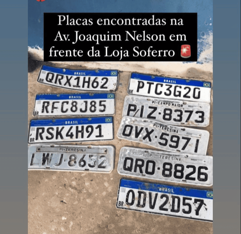 Placas de veículos encontradas em alagamento da avenida Joaquim Nelson