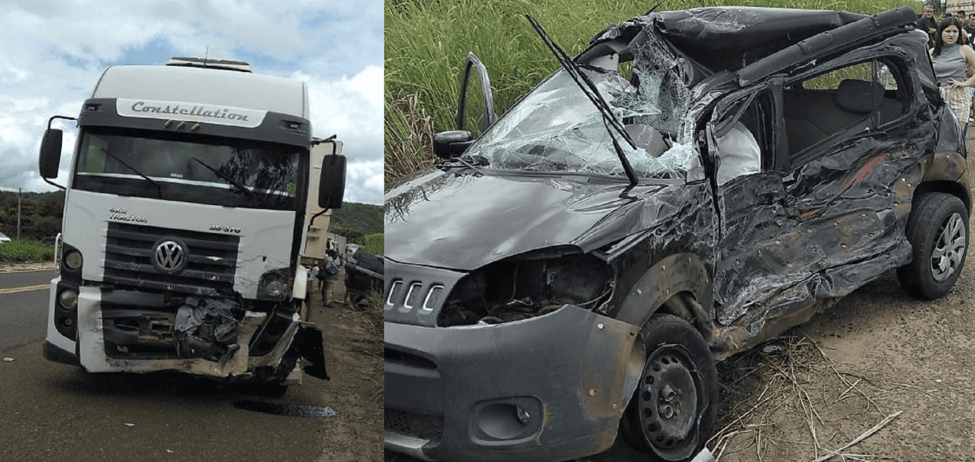 Acidente entre carreta e dois carros deixa dois mortos