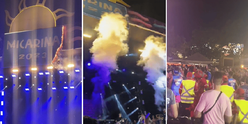 Banner começou pegar fogo após o acionamento de efeitos especiais no palco