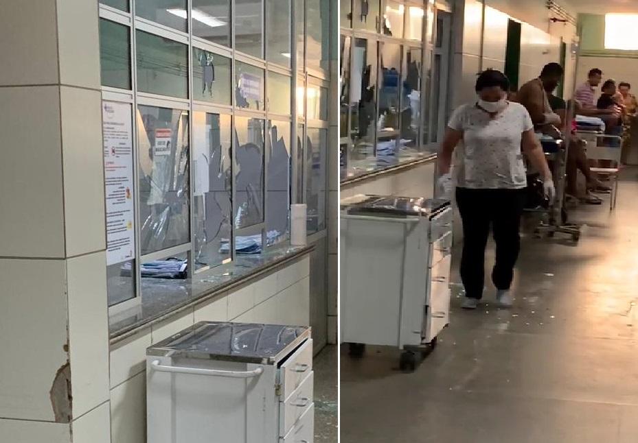 Vidraça quebrada por paciente no setor de ortopedia do HUT