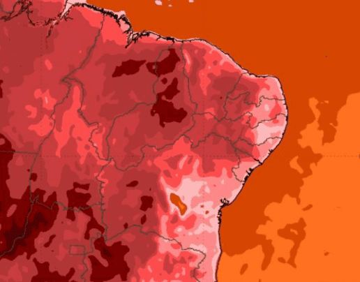 Modelo COSMO apresenta a previsão de altas temperaturas para a data 15 de novembro