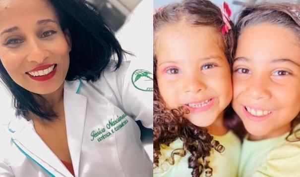 Jéssica e as filhas Alice e Letícia