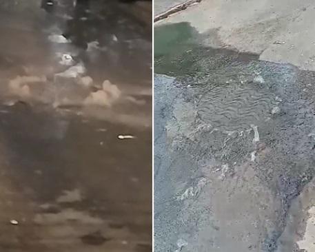 Bueiro transbordando no bairro Redenção