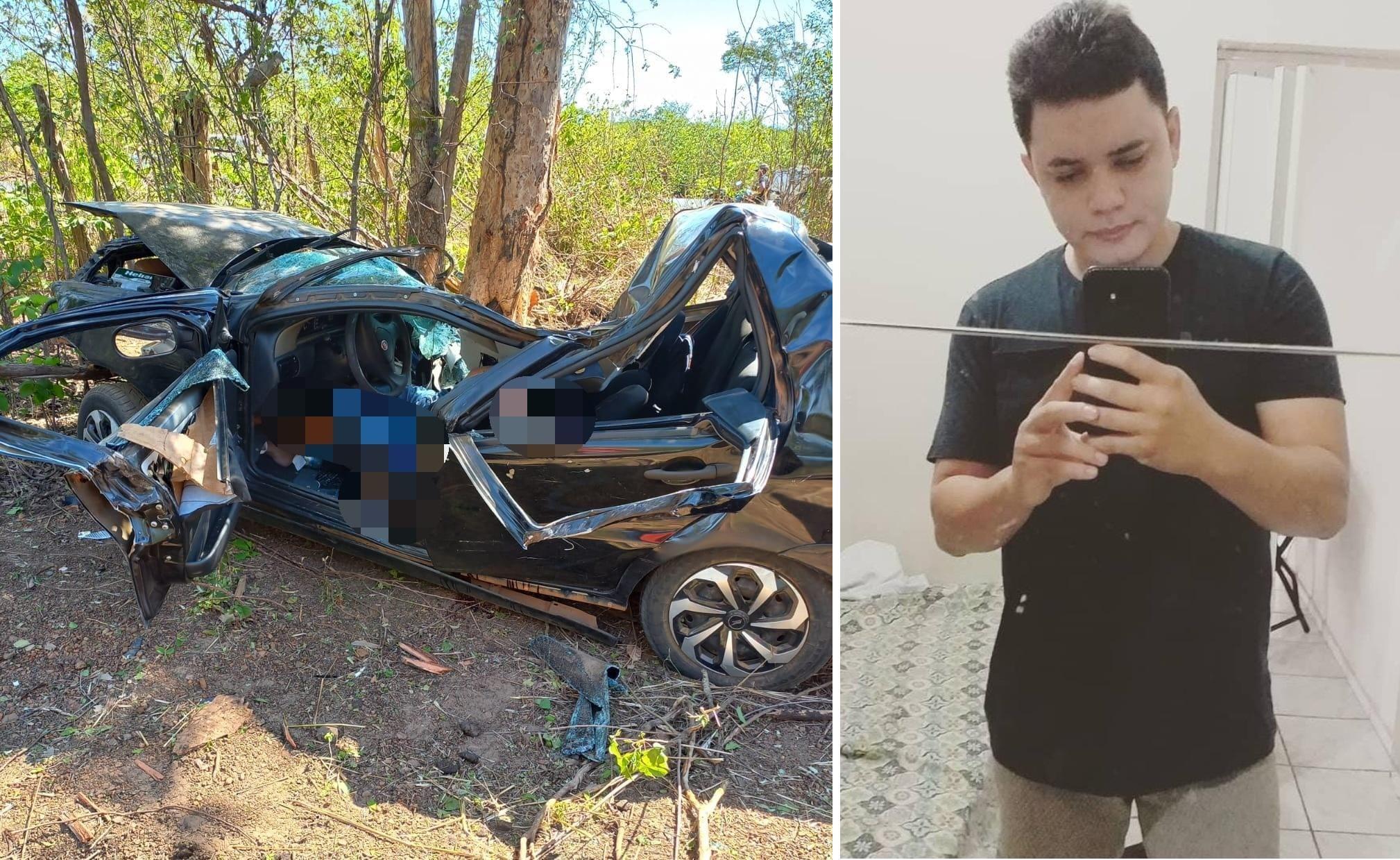 O carro da vítima ficou totalmente destruído