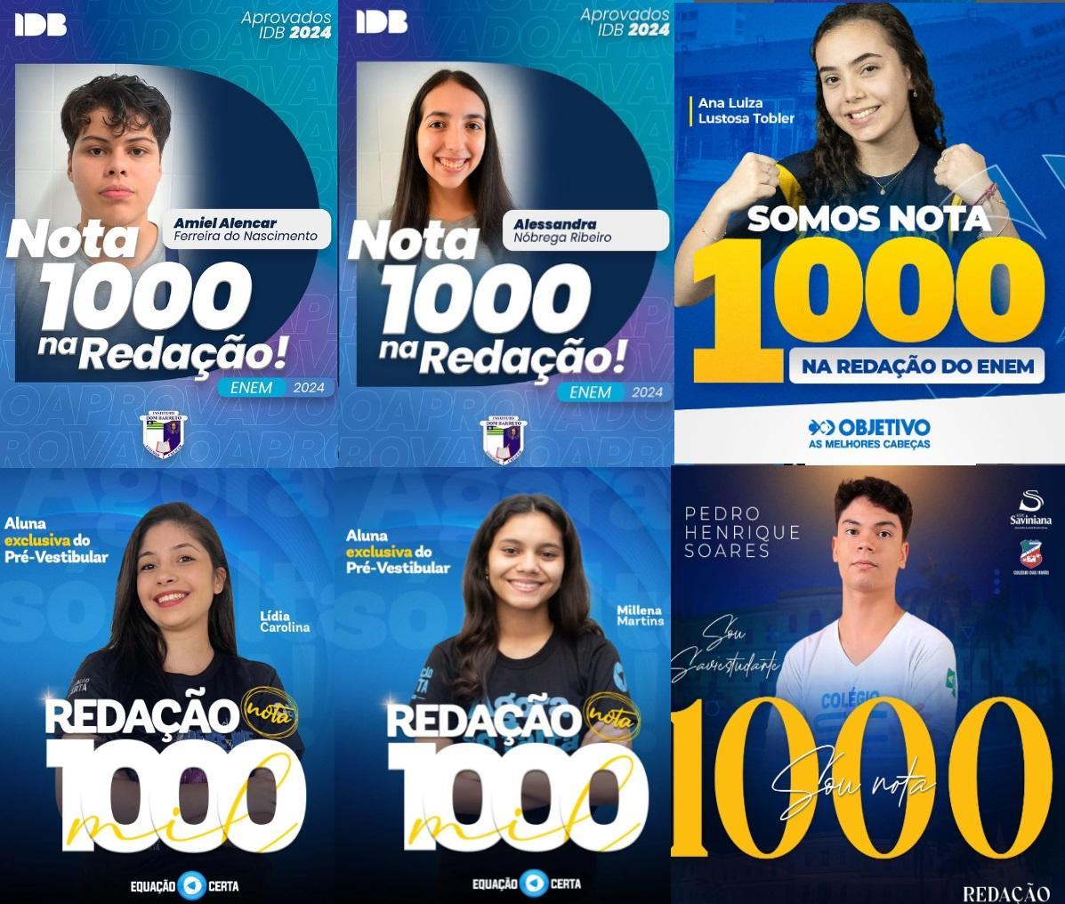 Alunos piauienses nota mil na redação do Enem