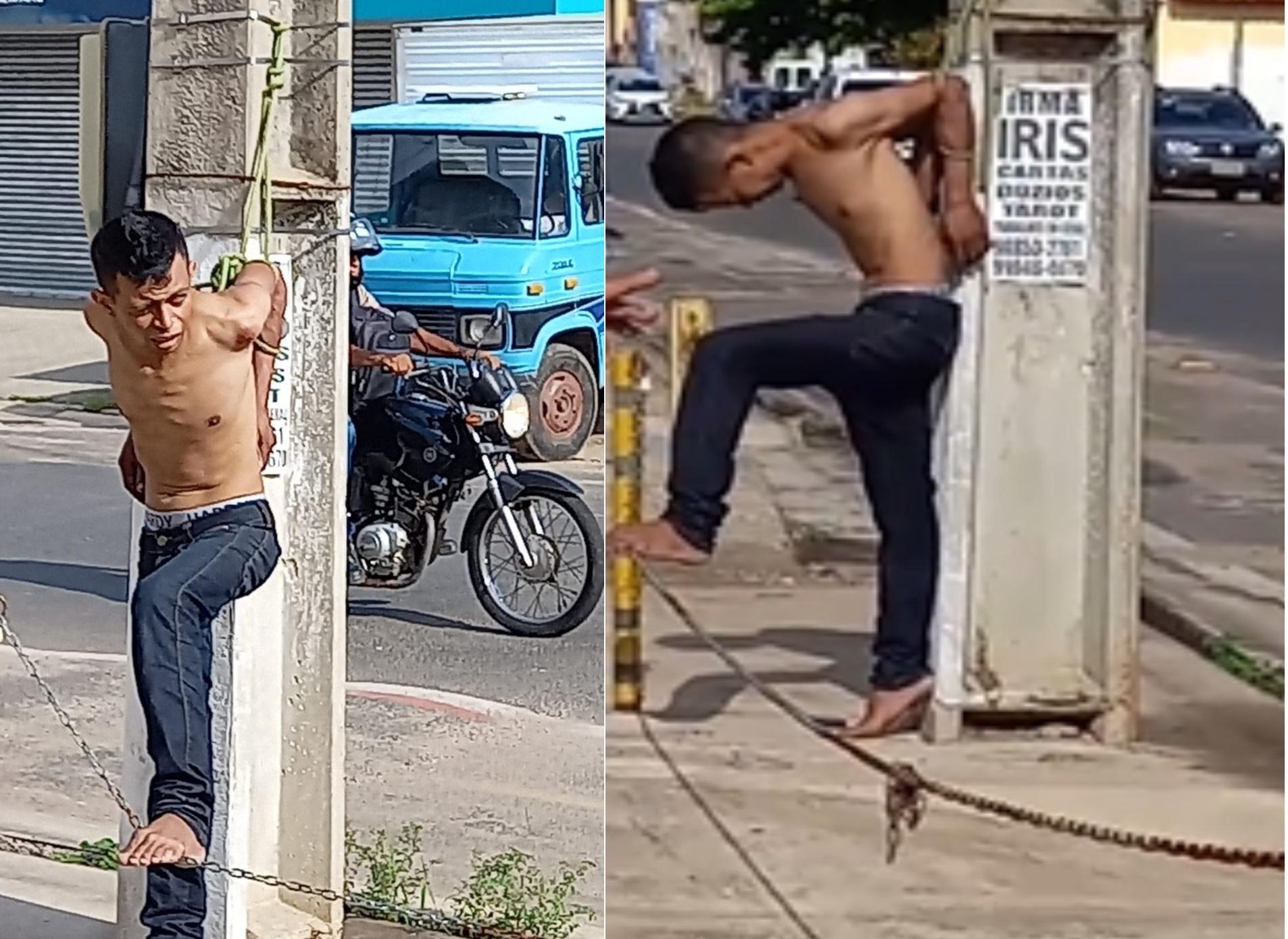 Suspeito foi amarrado em poste por populares