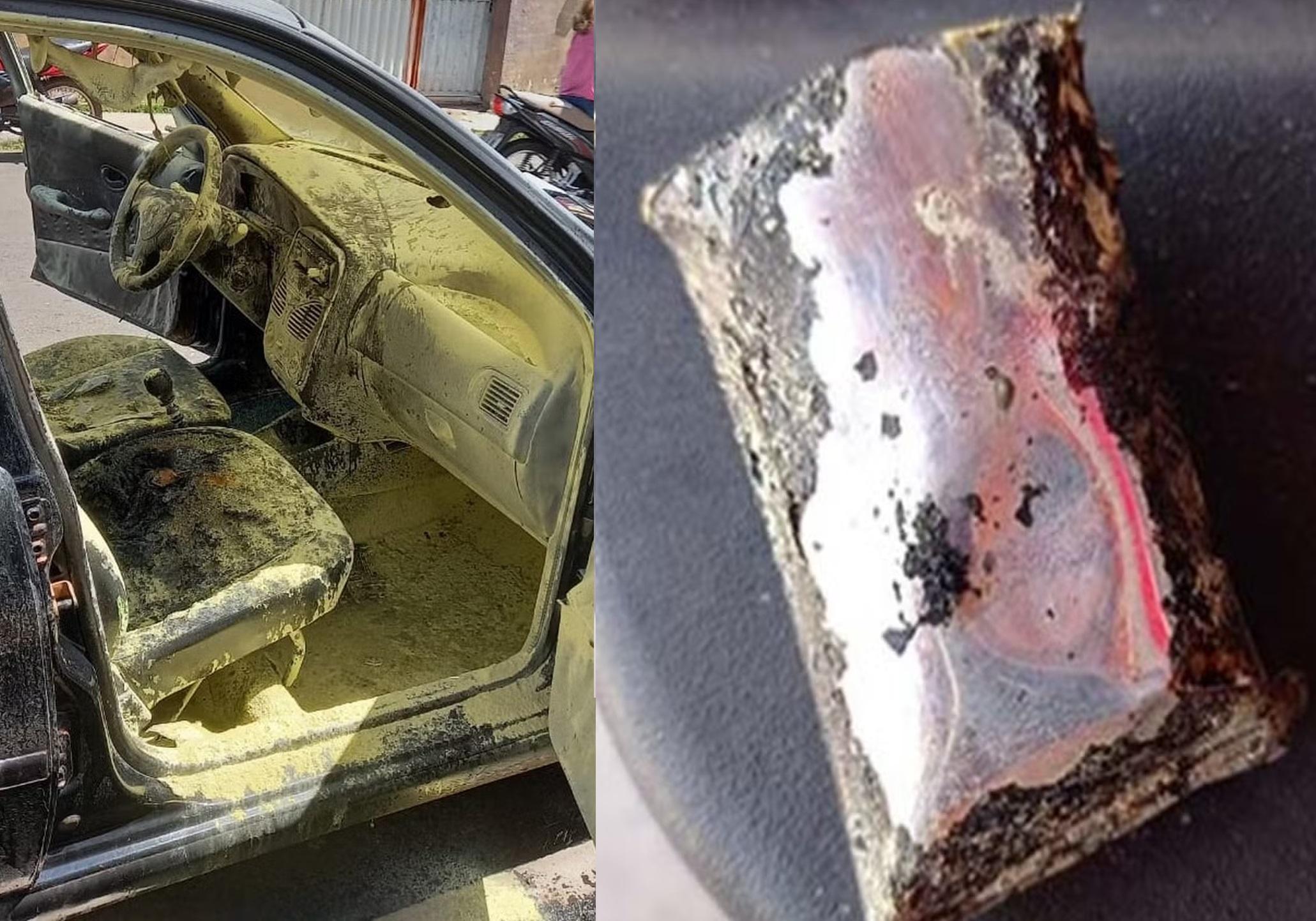 A bateria ficou carregando dentro do veículo e explodiu com o superaquecimento