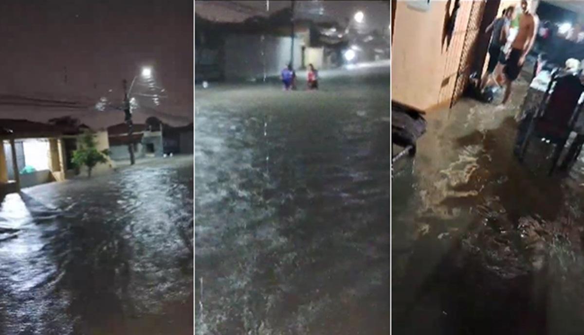 A rua Anhanguera, bairro Piauí, ficou totalmente alagada