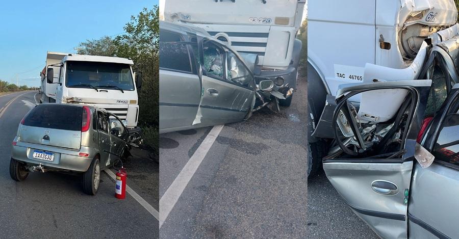 Motorista morre ao colidir carro contra caminhão