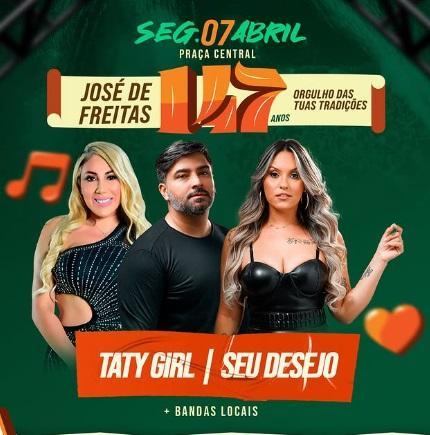 Taty Girl e Seu Desejo se apresentarão no aniversário de José de Freitas