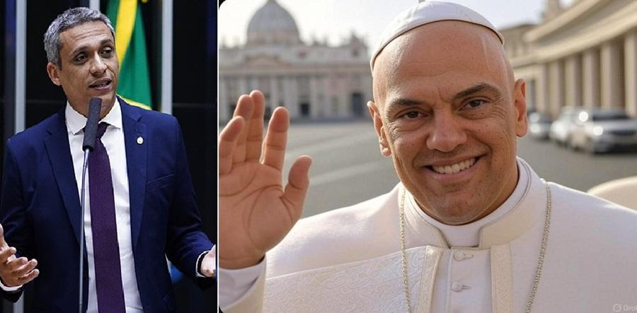 Gustavo Gayer criou uma imagem em que o ministro Alexandre de Moraes aparece vestido como papa