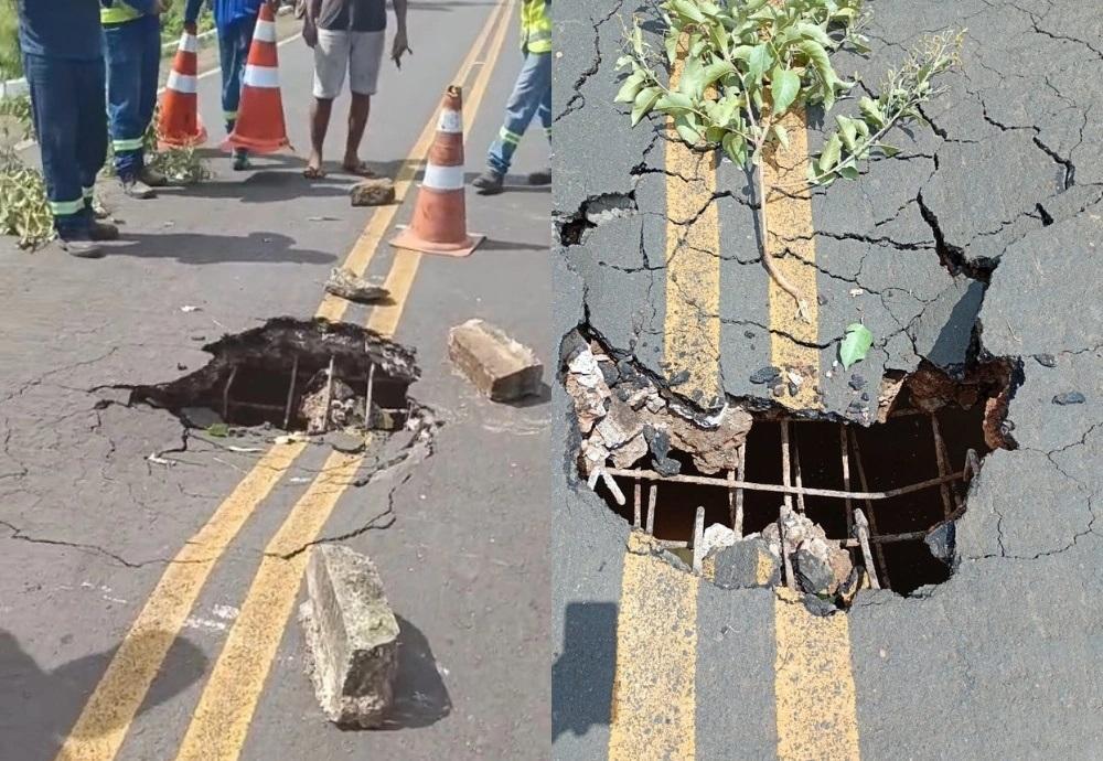 Cratera se abriu na ponte da rodovia PI-214, em Morro do Chapéu