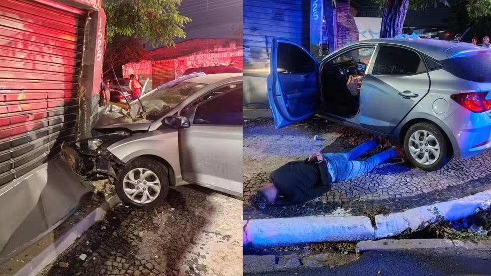 Suspeitos batem carro roubado durante uma perseguição policial