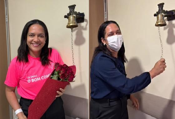 Vice-prefeita de José de Freitas, Andreia Ferreira, toca o sino da vitória após tratamento contra câncer