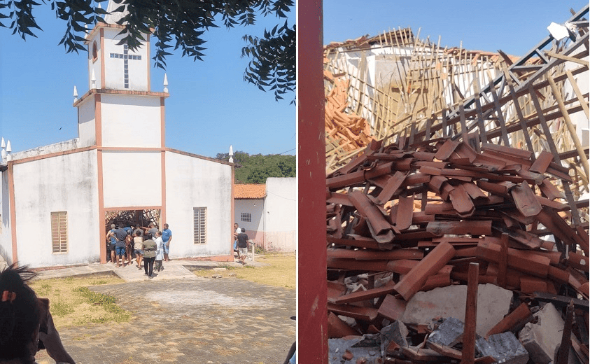 Teto de igreja desaba em Curralinhos