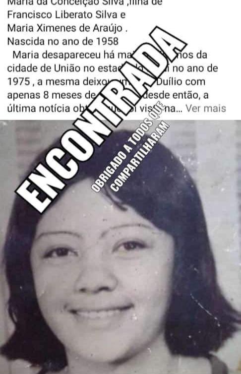 Maria da Conceição Silva foi reencontrada após 46 anos