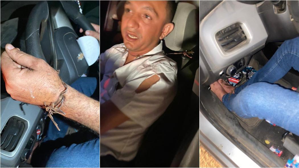 Ele usou arame farpado para se prender dentro do próprio veículo