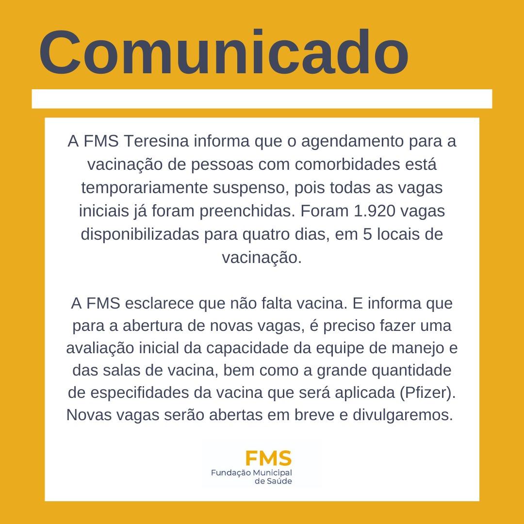 FMS comunica que agendamento para vacinação está suspenso