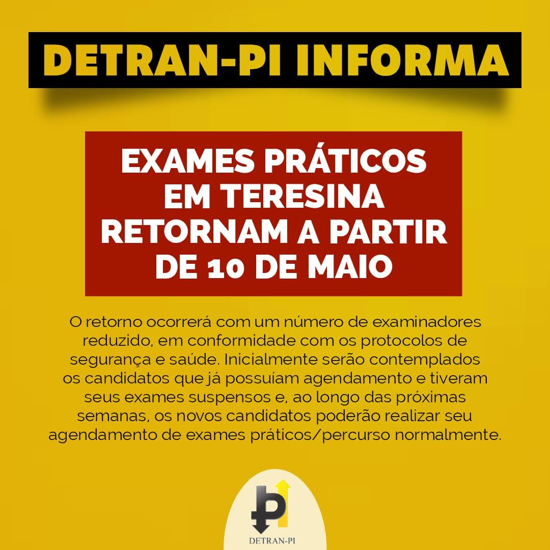 Detran retoma exames práticos em Teresina a partir do dia 10 de maio