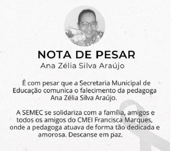 Professora Ana Zélia é mais uma vítima da Covid