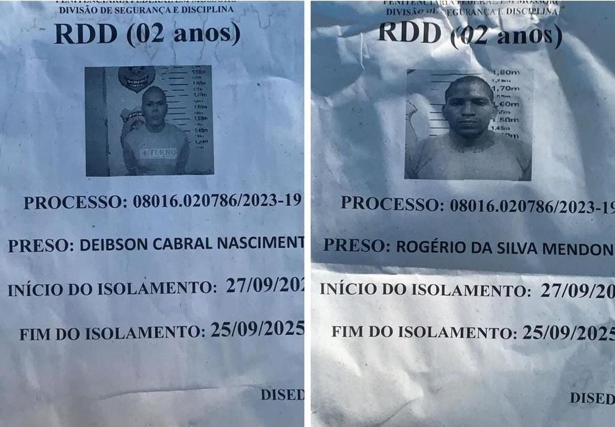Dados dos presidiários que fugiram da penitenciária de Mossoró