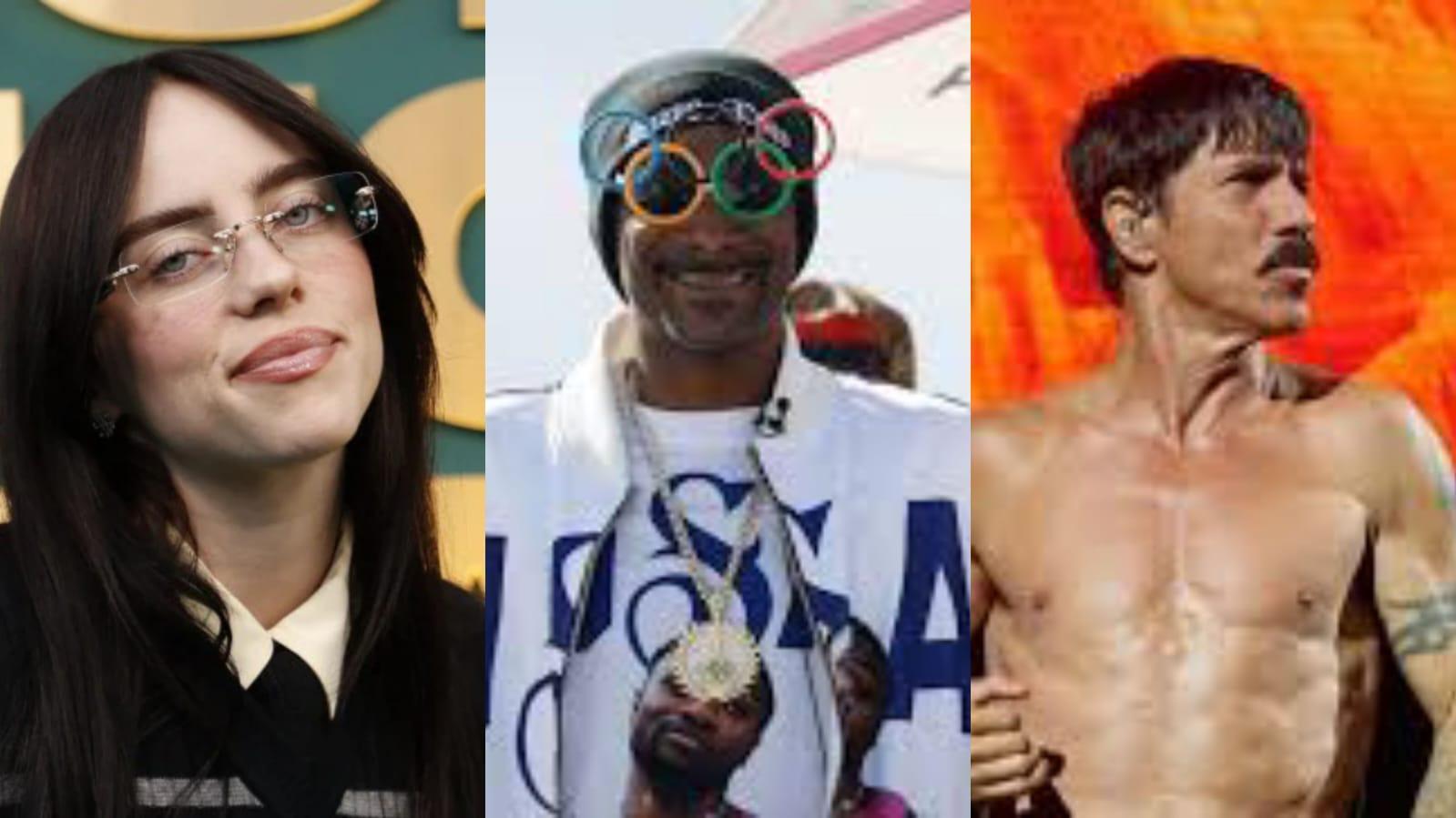 Cantora Billie Eilish, Snoop Dogg e Red Hot Chili Peppers respectivamente
