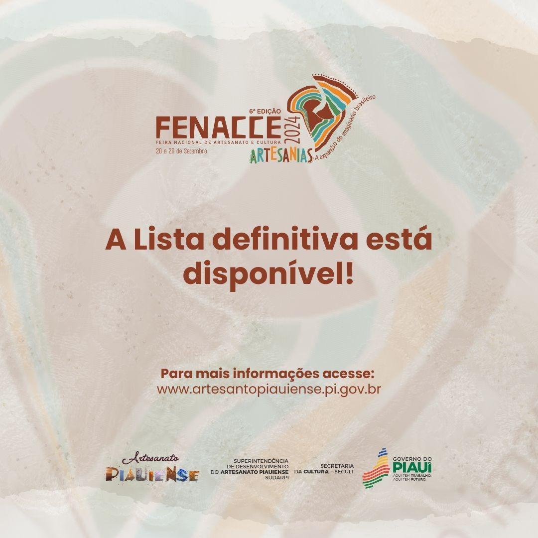 Lista definitiva dos artesãos selecionados para a feira Nacional de artesanato no Ceará