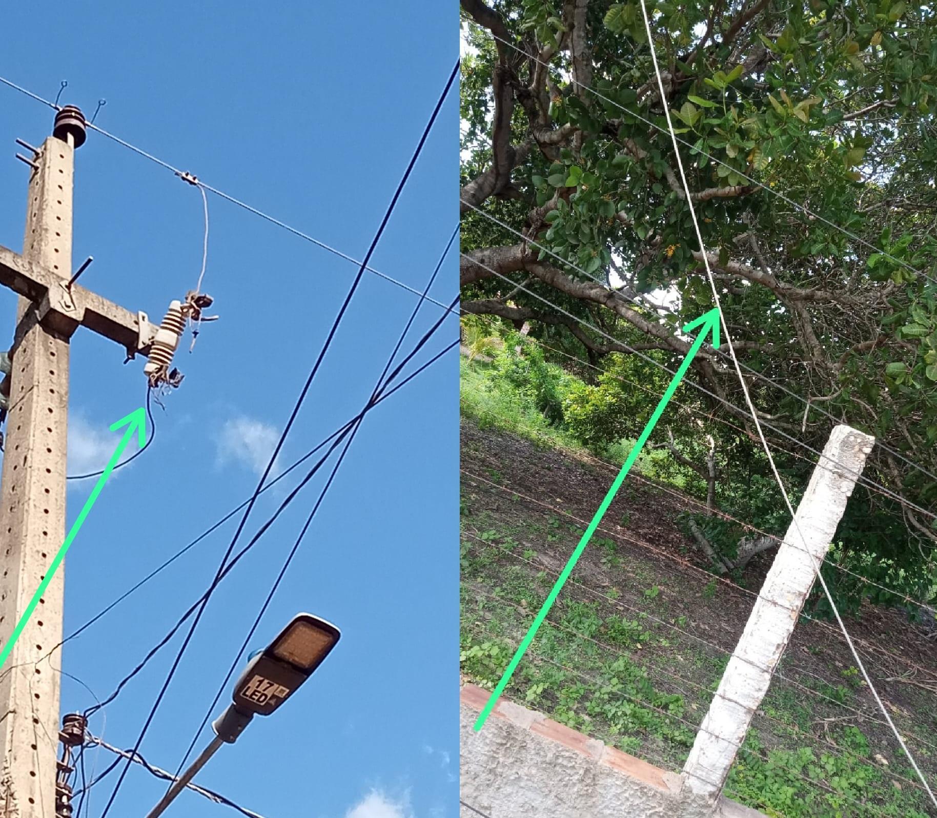 A ventania rompeu diversos fios que ainda estão pendurados e energizados