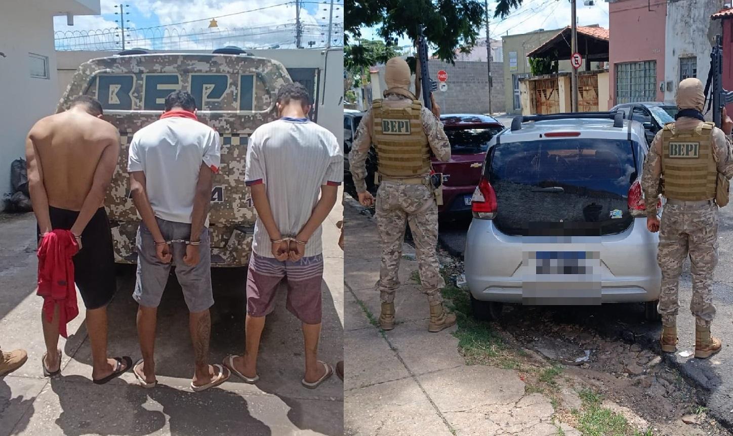 Os três suspeitos foram localizados perto do carro roubado