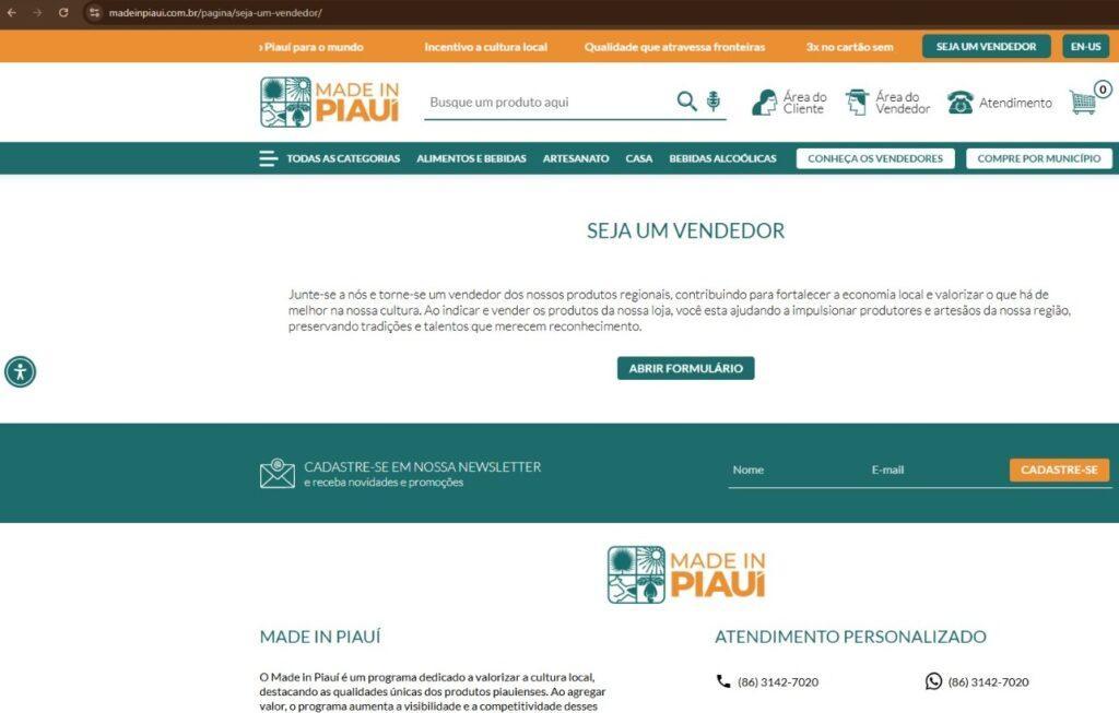 Cadastro de vendedores na plataforma Made In Piauí