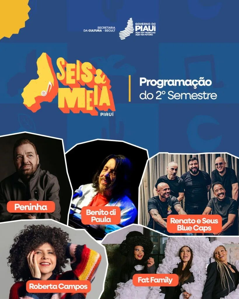 Peninha, Fat Family, Roberta Campos, Renato e Seus Blue Caps e Benito di Paula são as atrações do Seis e Meia Piauí no 2º semestre de 2025