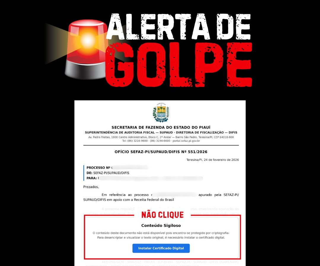 Golpe: Sefaz-PI alerta para falsos e-mails de auditoria e cobrança
